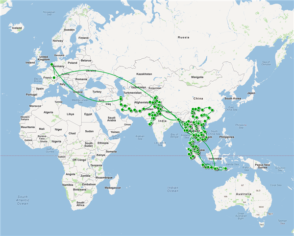 La carte de l'Asian Tour
